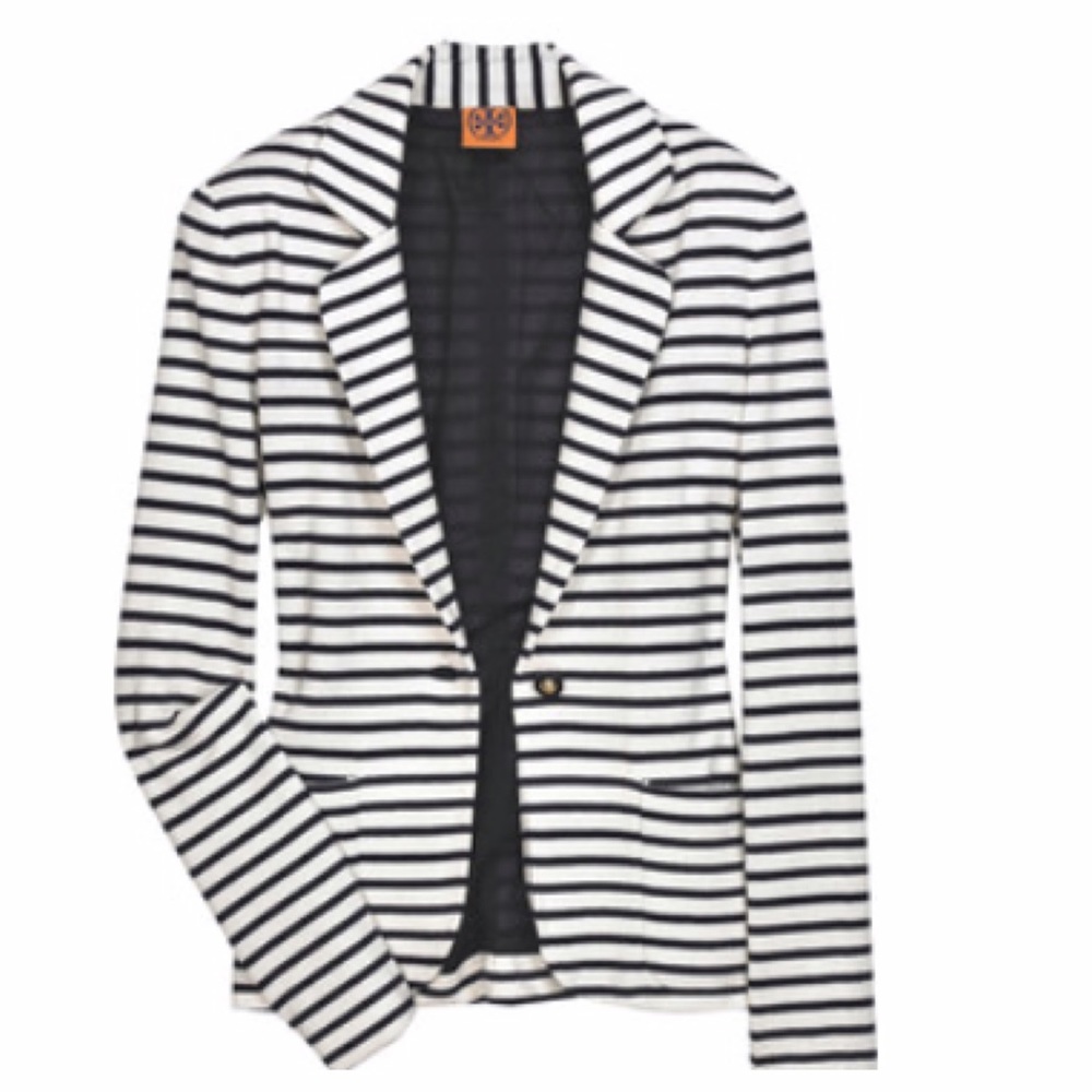 TORY BURCH Magnus striped cotton-knit jacket